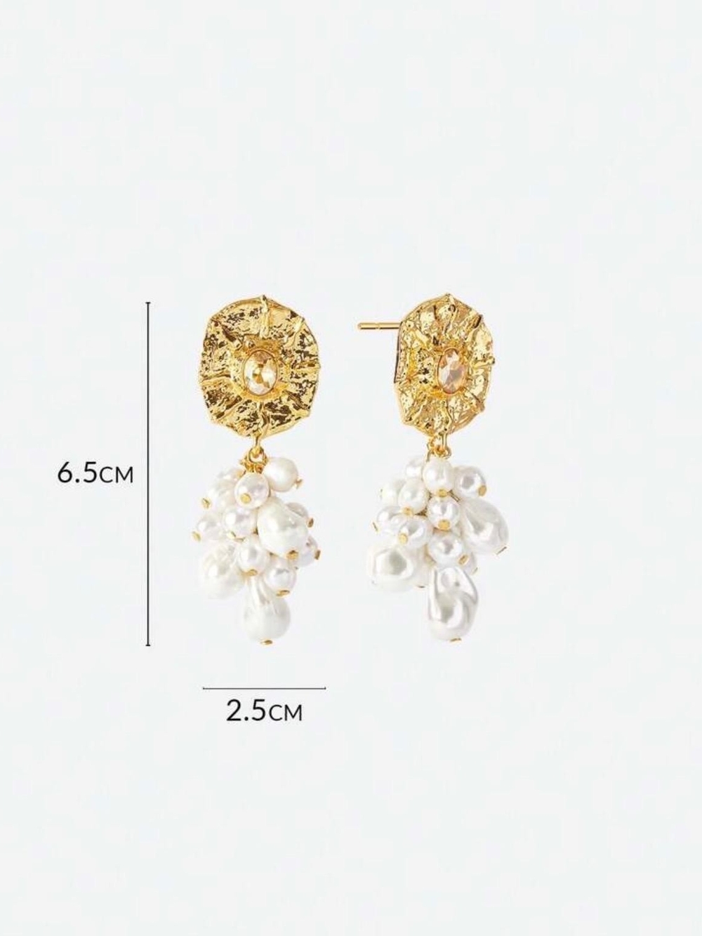 Gold and White Pearl Cluster Drop Earrings - Picture 3 of 3